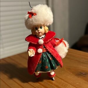 Festive Holiday Doll Ornament with Red Coat